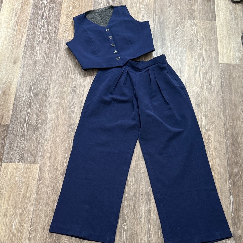 Navy Women's Pants & Vest Set